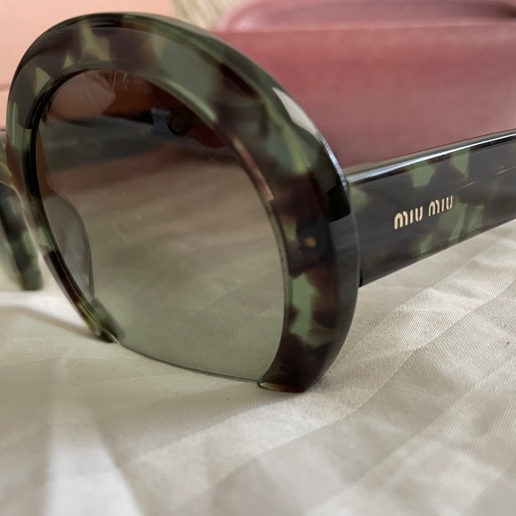 Mui Mui Designer Half Rim Round Tortoise Sunglasses - Picture 8 of 12